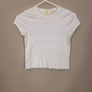 Maeve by Anthropologie White Ribbed Cropped Short Sleeve Top Medium